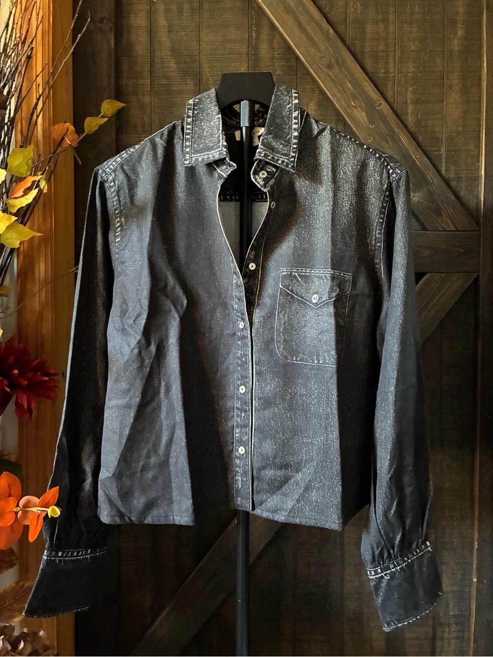 Elan Black Washed Button-Down Shirt